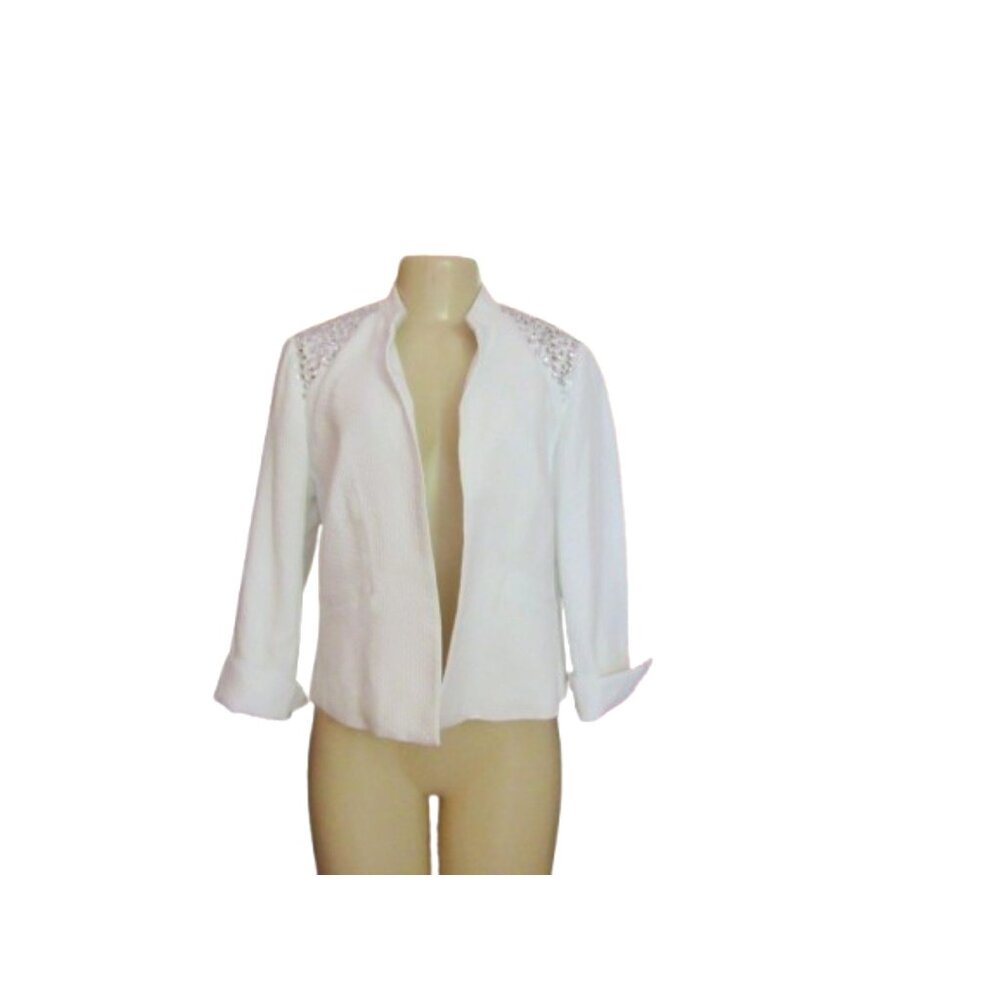 Nwt Chicos White Embellished Quilted Jeweled Jacket W/ Cuff Sleeves Size 1/M